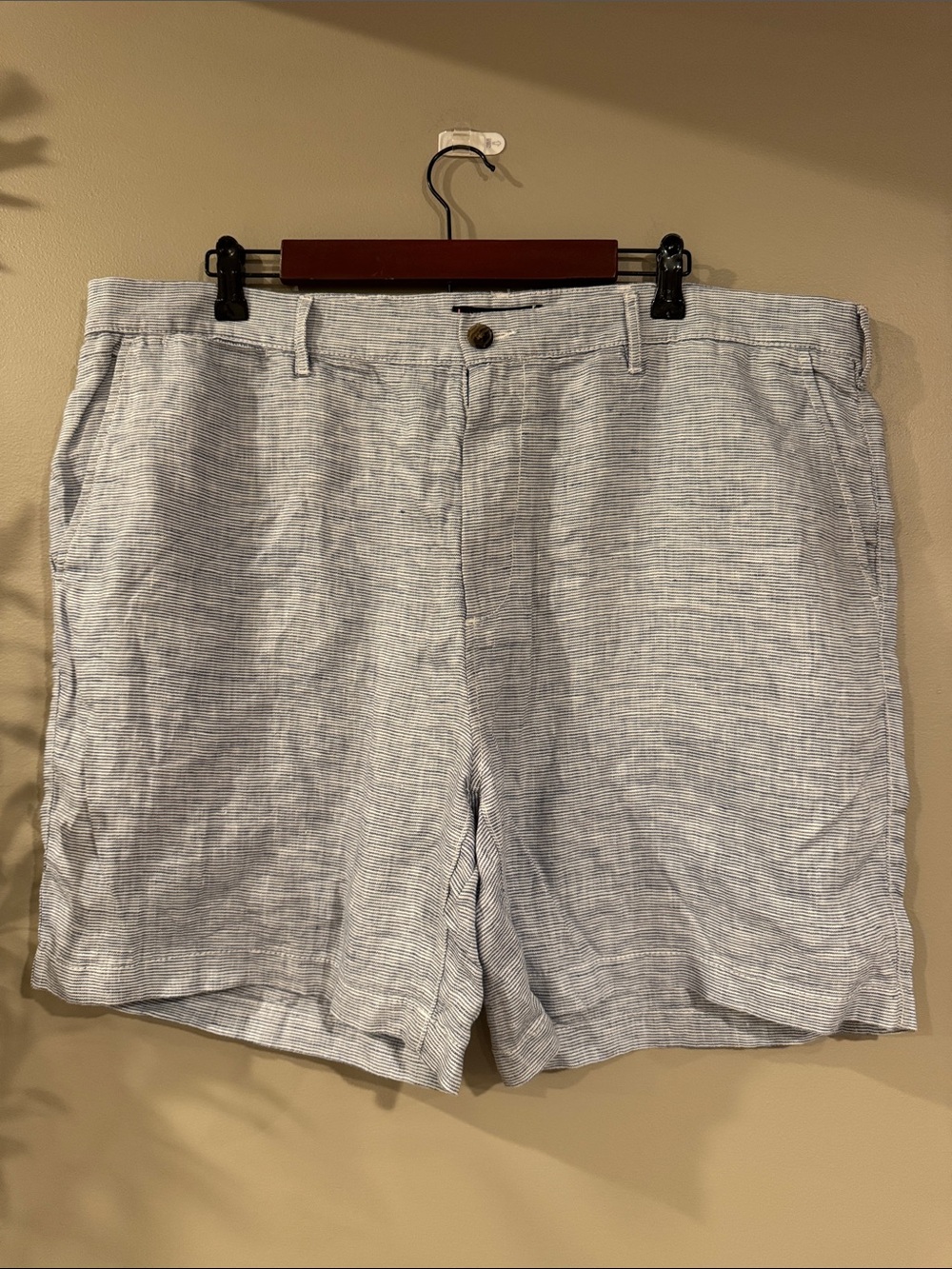 Tommy Hilfiger Light Blue Striped Linen-Blend Flat Front Shorts